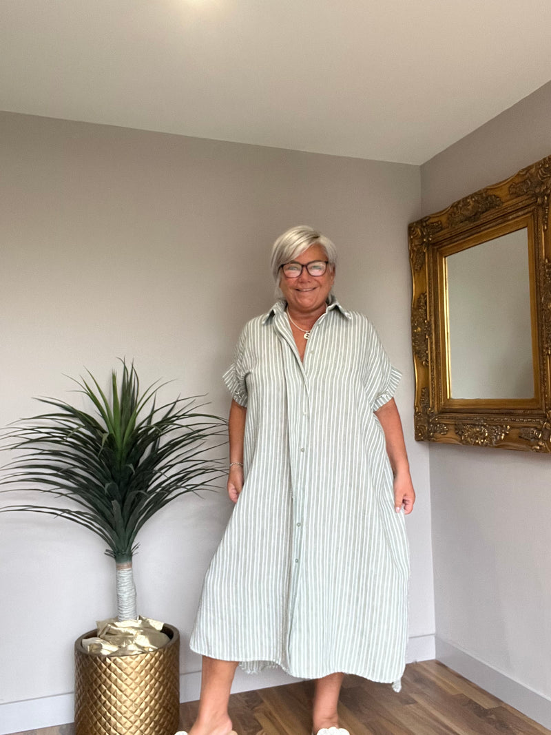 Light Khaki Pinstripe Dress