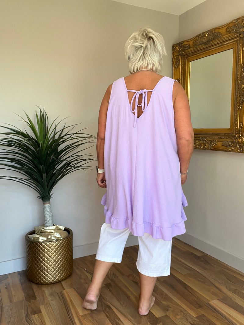 Sleeveless Frill Trim Top