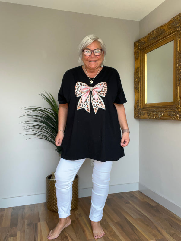 Black Bow V Neck Tee
