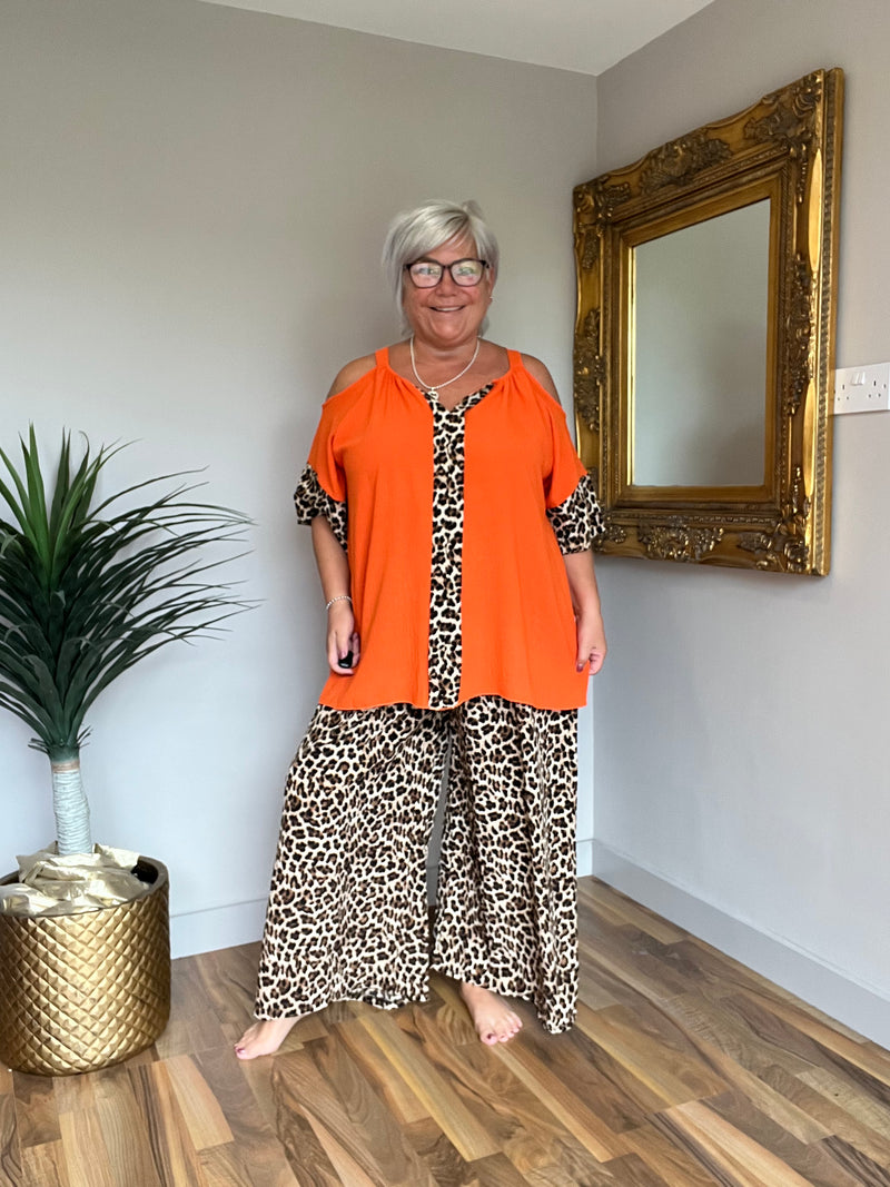 Fee Fee Animal Print Cold Shoulder Top