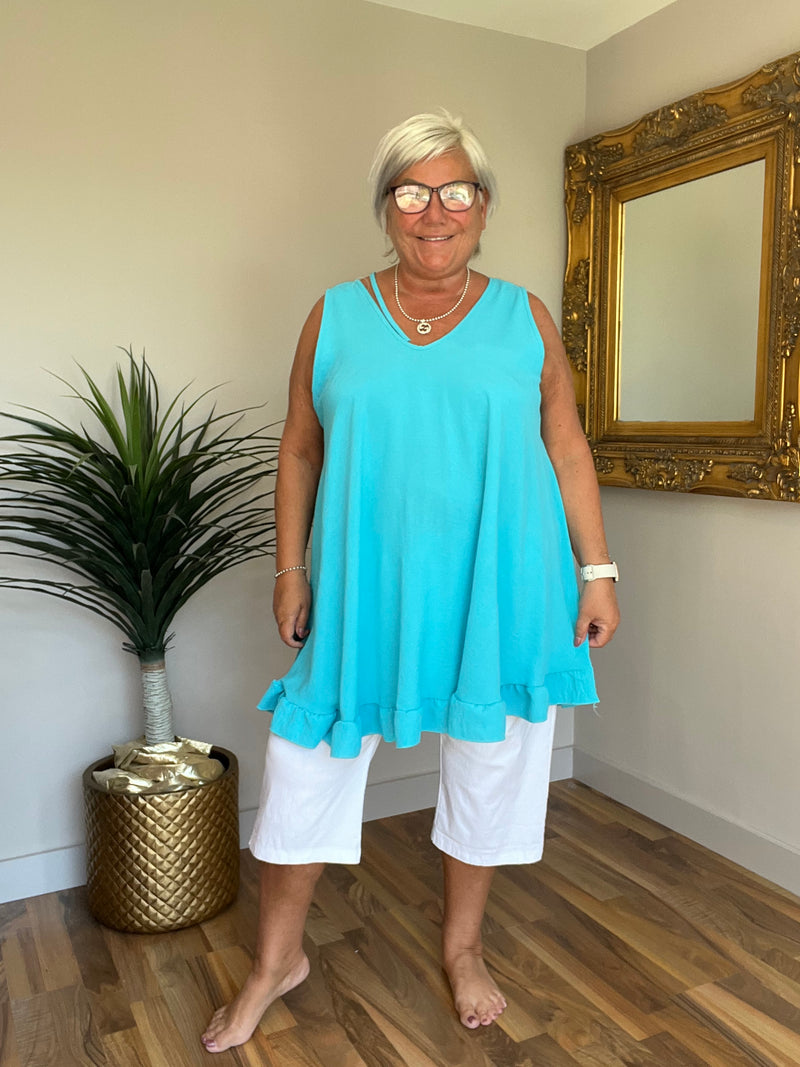 Sleeveless Frill Trim Top