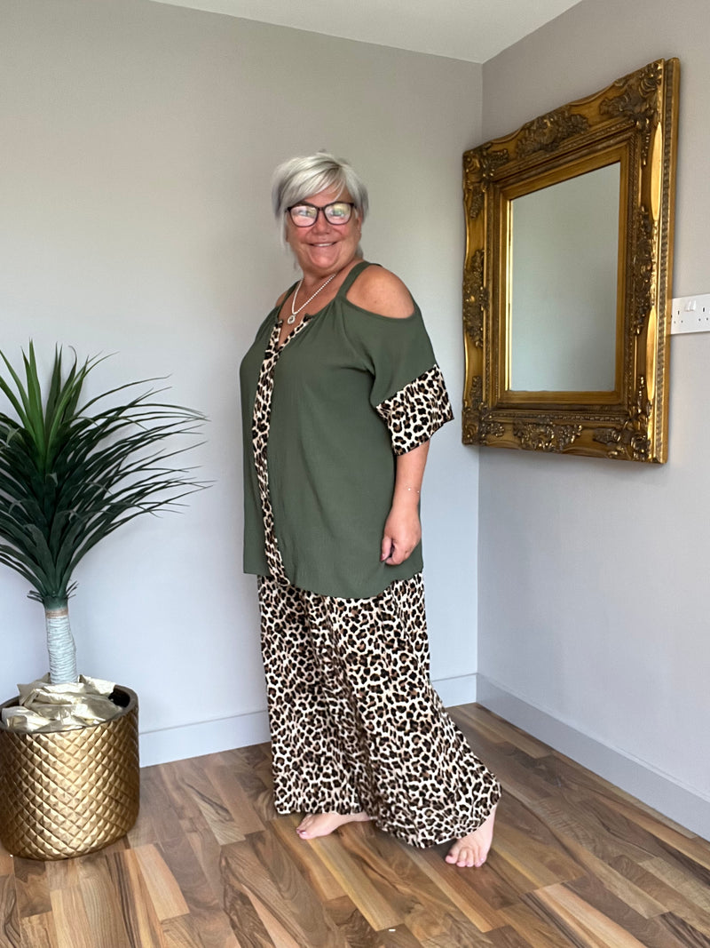 Fee Fee Animal Print Cold Shoulder Top