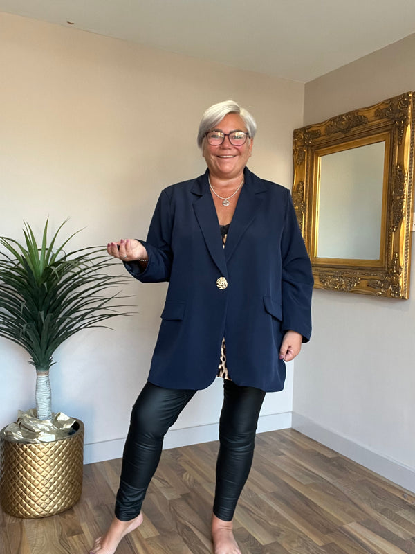Lined Blazer with Gold Detachable Brooch