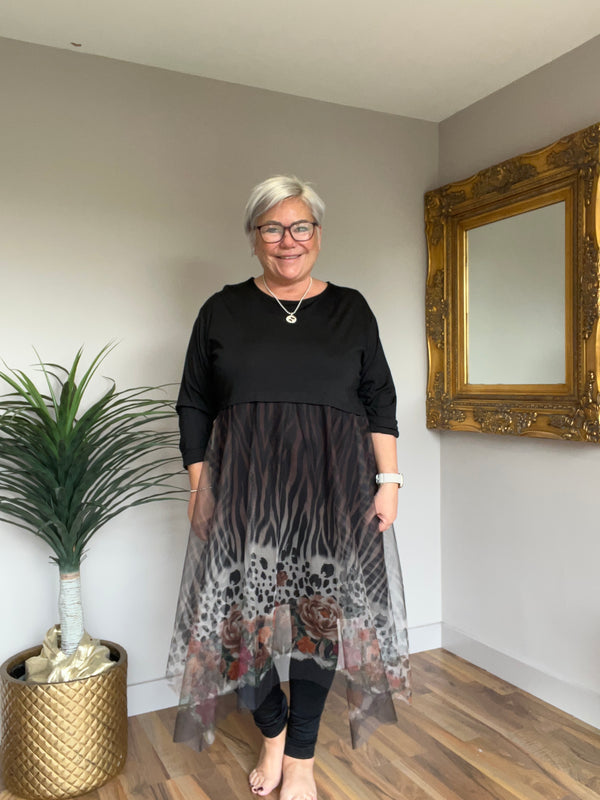 Funky Net Skirt Dress- Animal and Floral Print