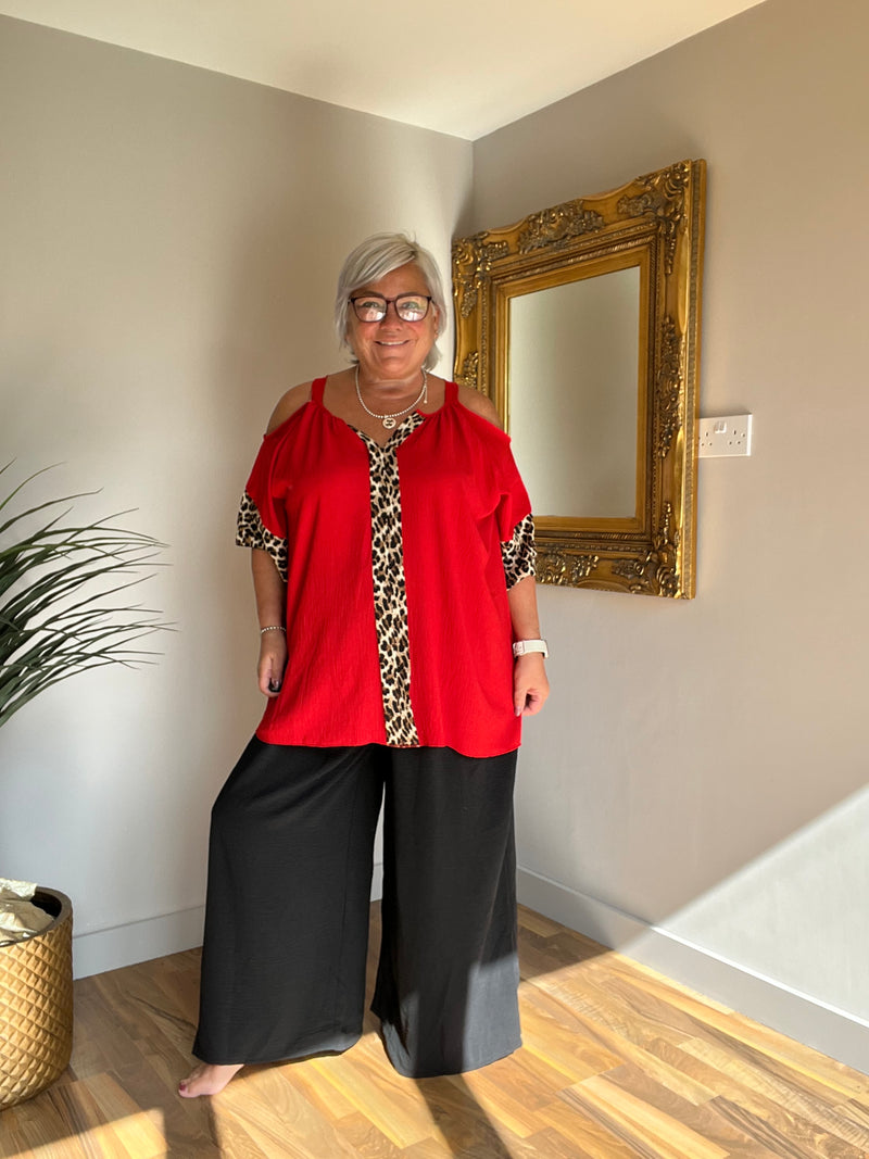 Fee Fee Animal Print Cold Shoulder Top