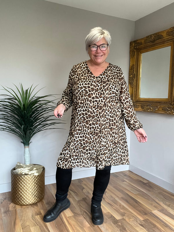 Animal Print Pleated Tunic/Dress