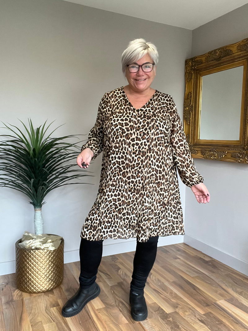 Animal Print Pleated Tunic/Dress