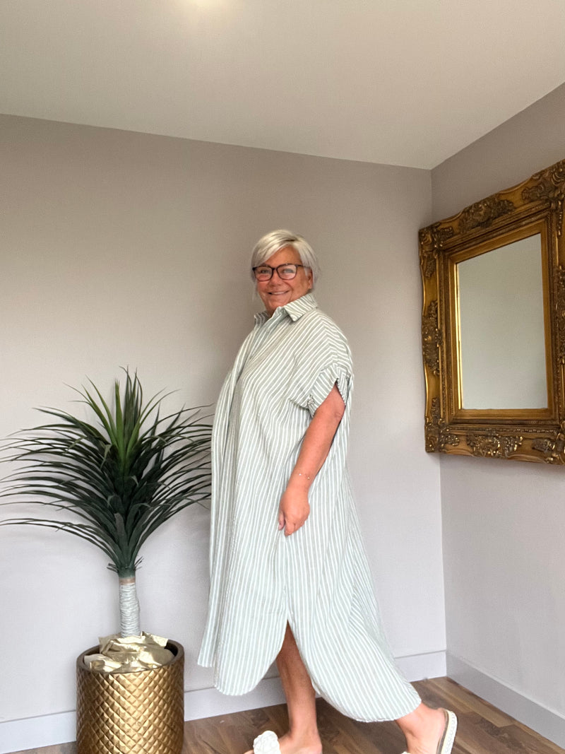 Light Khaki Pinstripe Dress
