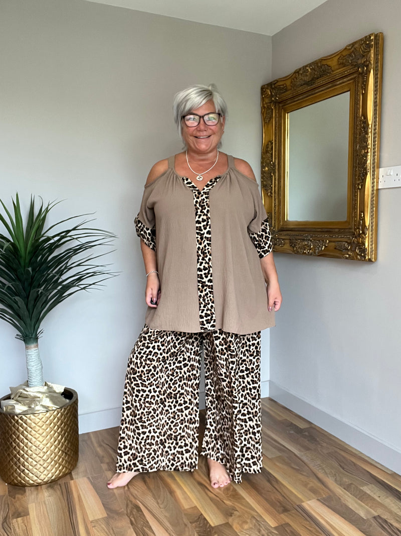 Fee Fee Animal Print Cold Shoulder Top