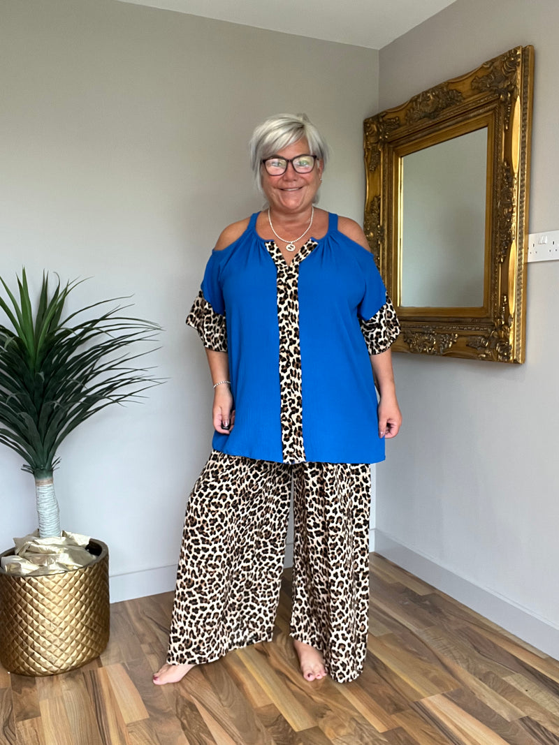 Fee Fee Animal Print Cold Shoulder Top