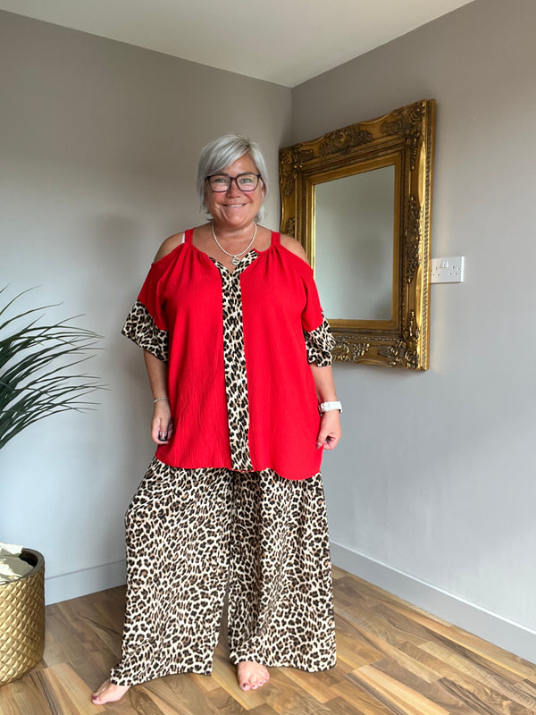 Fee Fee Animal Print Cold Shoulder Top