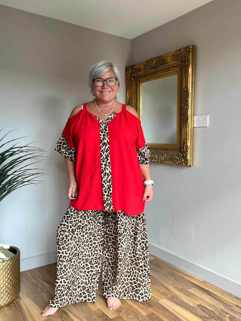 Fee Fee Animal Print Cold Shoulder Top