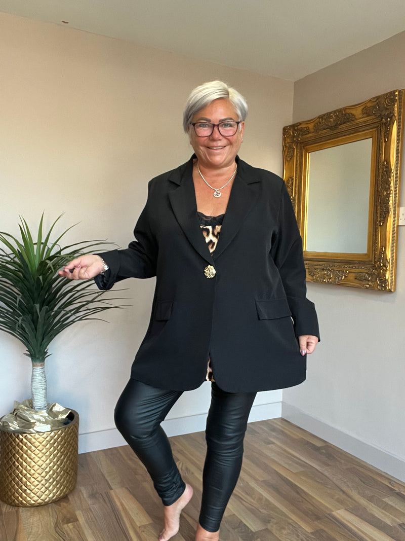 Lined Blazer with Gold Detachable Brooch