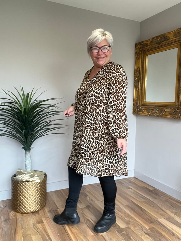 Animal Print Pleated Tunic/Dress