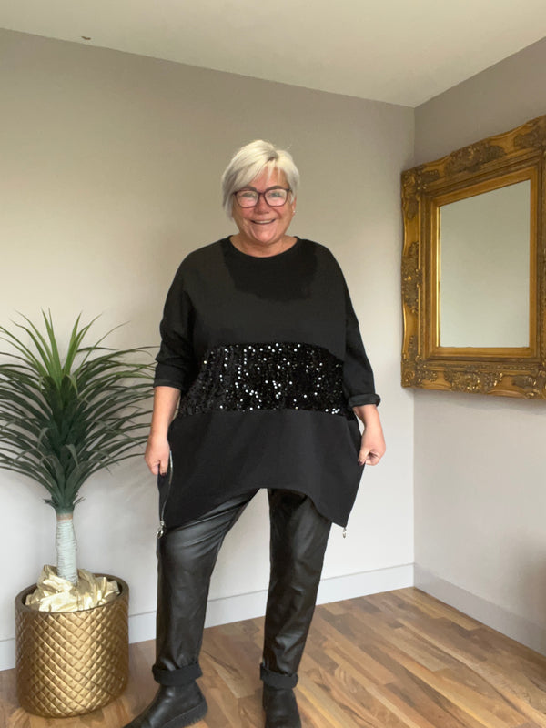 Sequin Zip Sweat Top