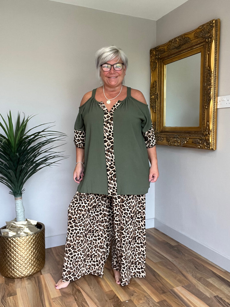 Fee Fee Animal Print Cold Shoulder Top
