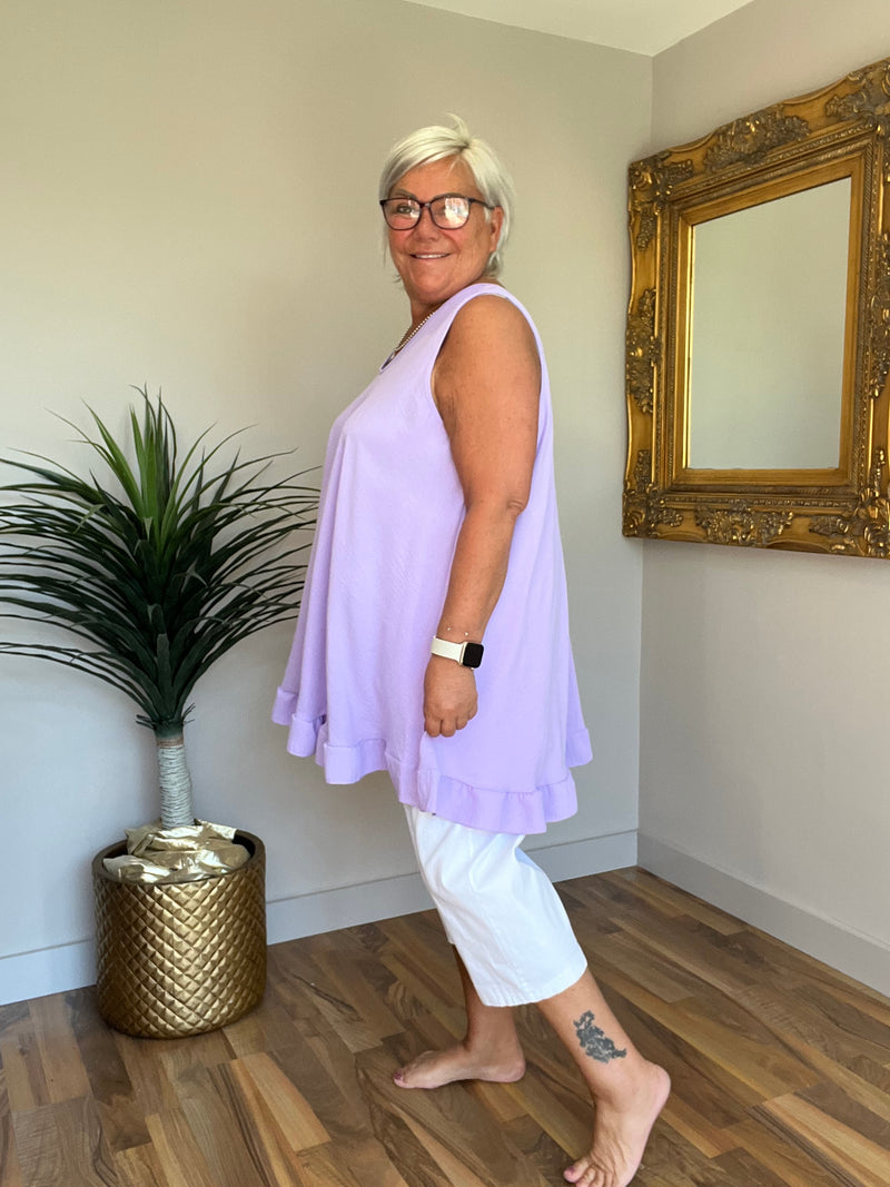 Sleeveless Frill Trim Top