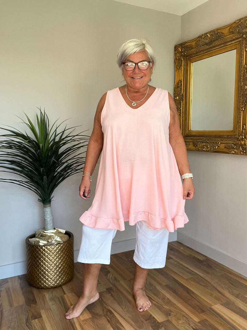 Sleeveless Frill Trim Top
