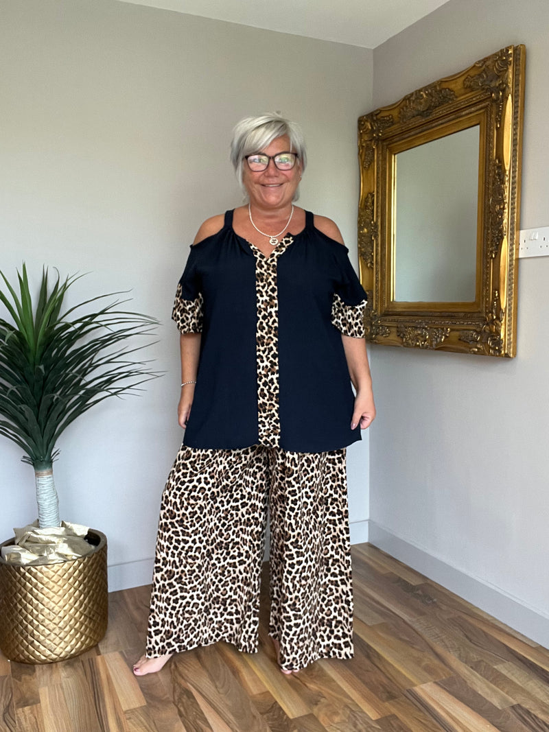 Fee Fee Animal Print Cold Shoulder Top
