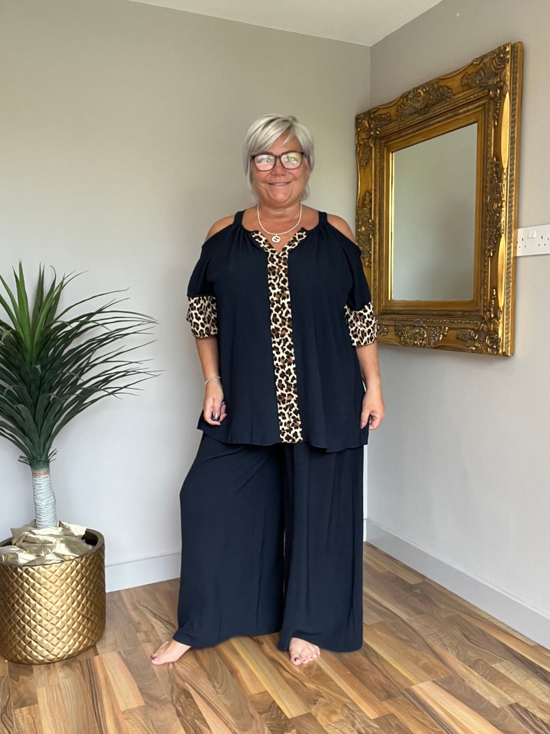 Fee Fee Animal Print Cold Shoulder Top