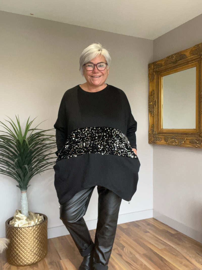 Sequin Zip Sweat Top