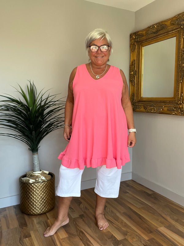 Sleeveless Frill Trim Top