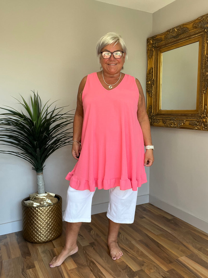 Sleeveless Frill Trim Top