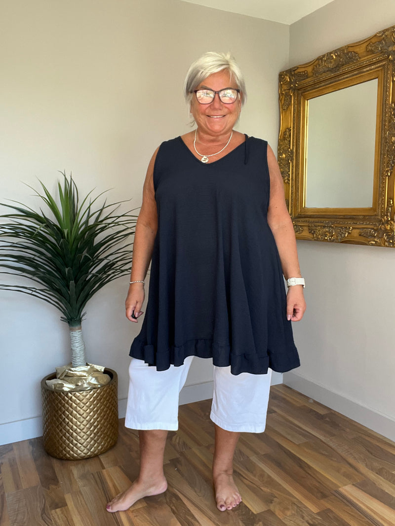 Sleeveless Frill Trim Top