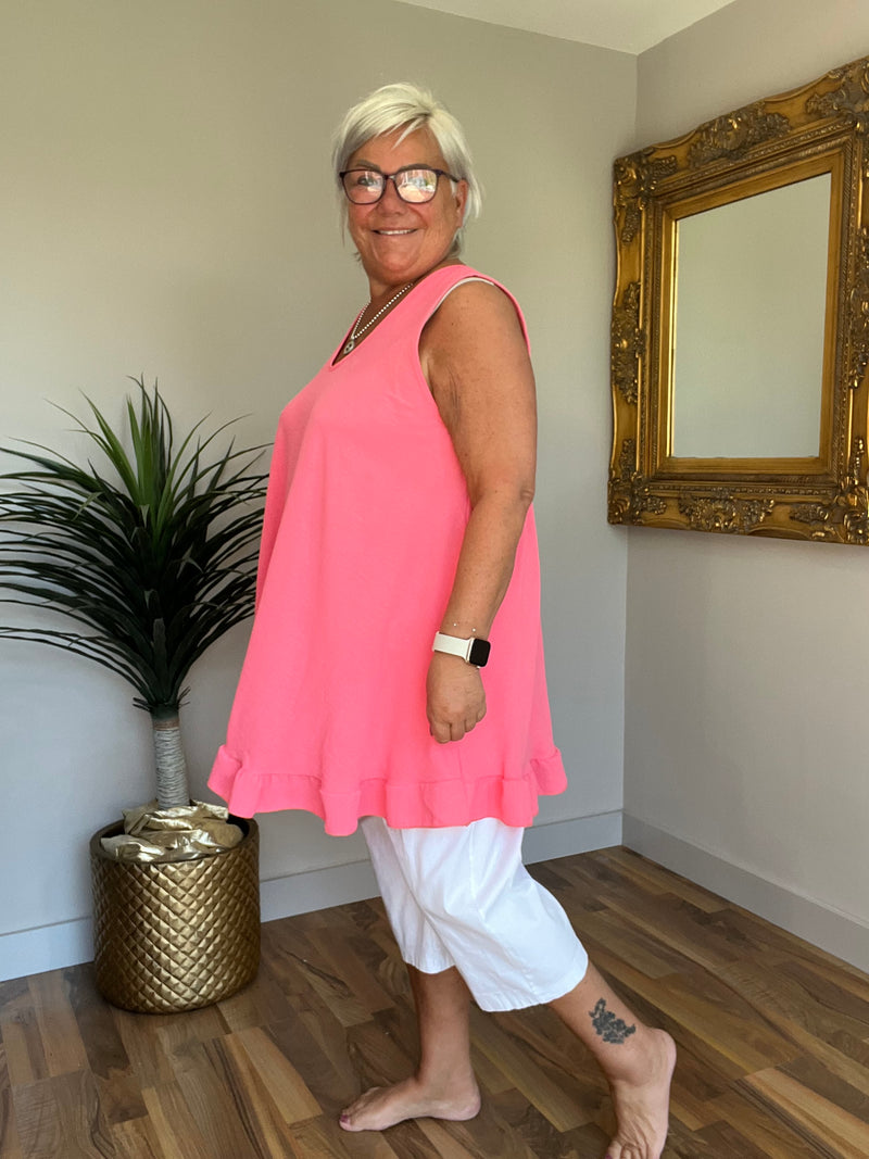 Sleeveless Frill Trim Top